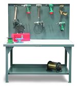 Strong Hold - T6036-PBB-UHMW - Industrial Shop Table with Pegboard Back Wall