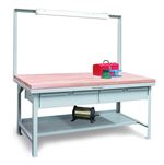 Strong Hold - T7236-FL-2DB-MT - Industrial Shop Table with Maple Top and Overhead Light