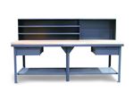 Strong Hold - T9636-MBS-2DB-MT - Industrial Shop Table with Maple Top, Drawers and Riser Shelf